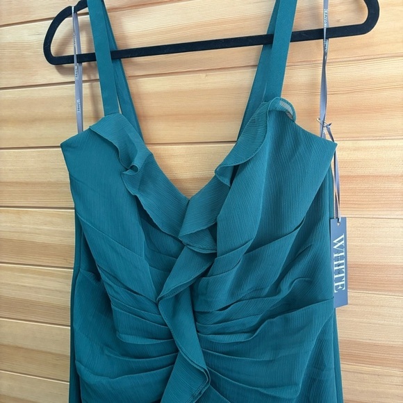 NWT White by Vera Wang Forest Green Ruched Ruffle Maxi Formal Bridesmaid Dress - Picture 6 of 11